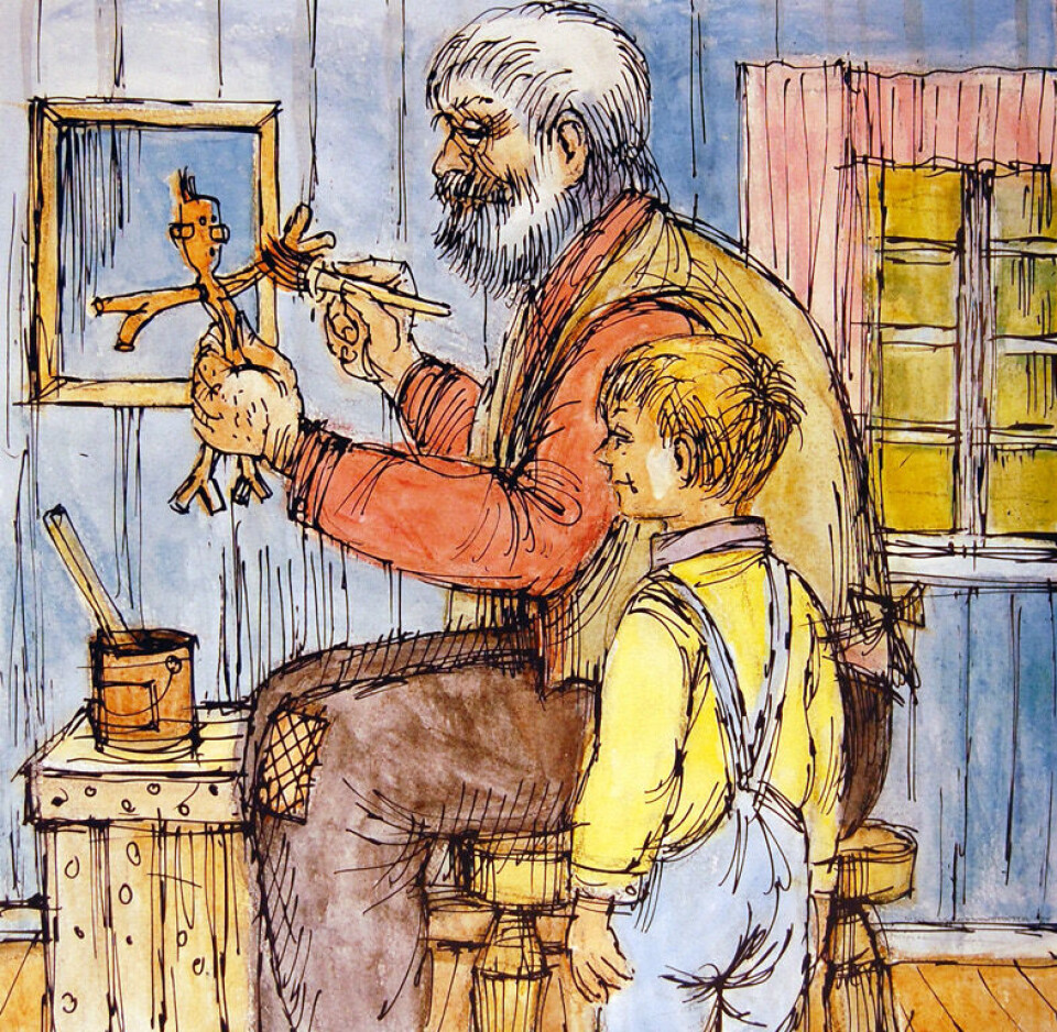 Fra boka Knerten Detektiv og handelsreisende Lillebror . Illustrasjon: Johan Vestly / Jo Vestly Produksjon
