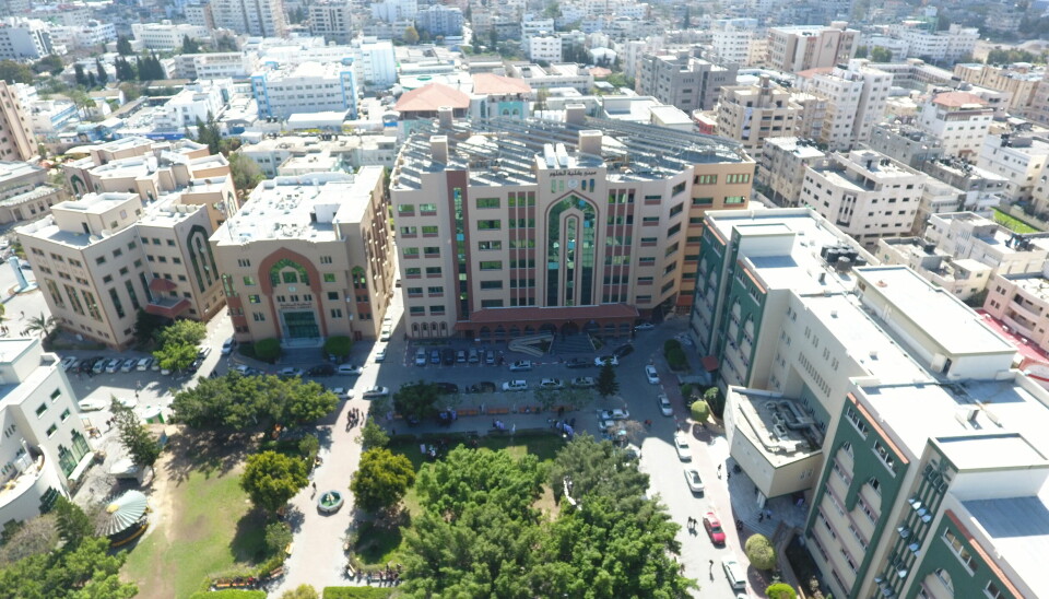 Før: Det islamske universitetet i Gaza fotografert 11. mars 2018. Til venstre i bildet ser vi administrasjonsbygningen og biblioteket.